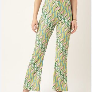 Zara Retro Printed Linen Blend Flare Trousers